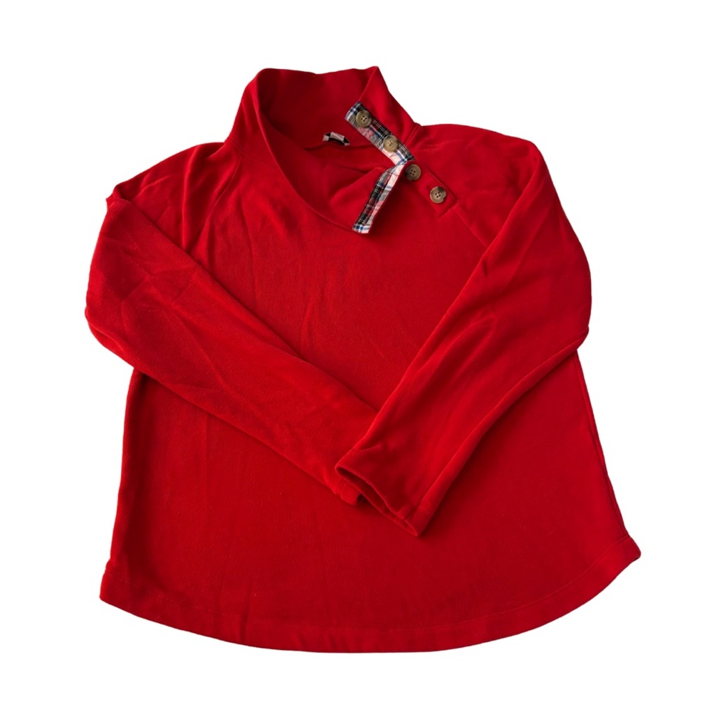 J Crew Women’s red tartan wide button collar sweatshirt size Medium